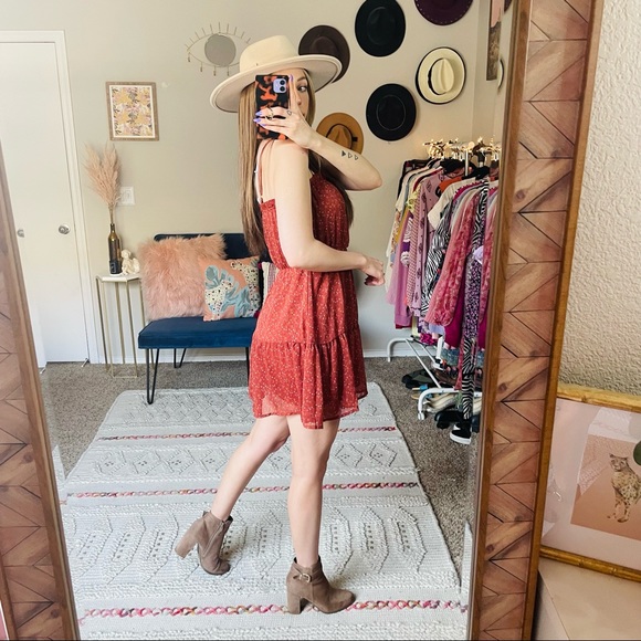 Liberty Love Burnt Orange Floral Ruffle Mini Dress - Picture 5 of 10